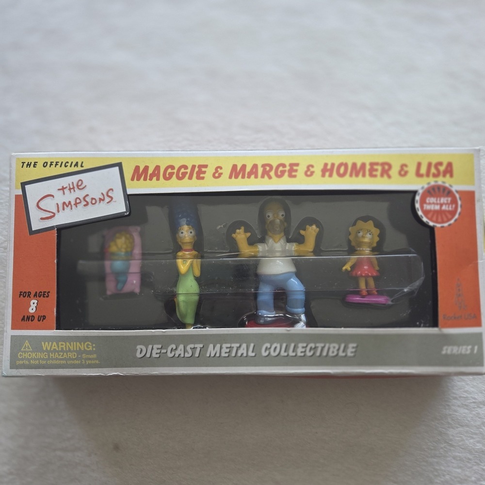 Simpsons Vintage 2002 Die-Cast Metal Series 1 Maggie Marge Homer Lisa Figure Set